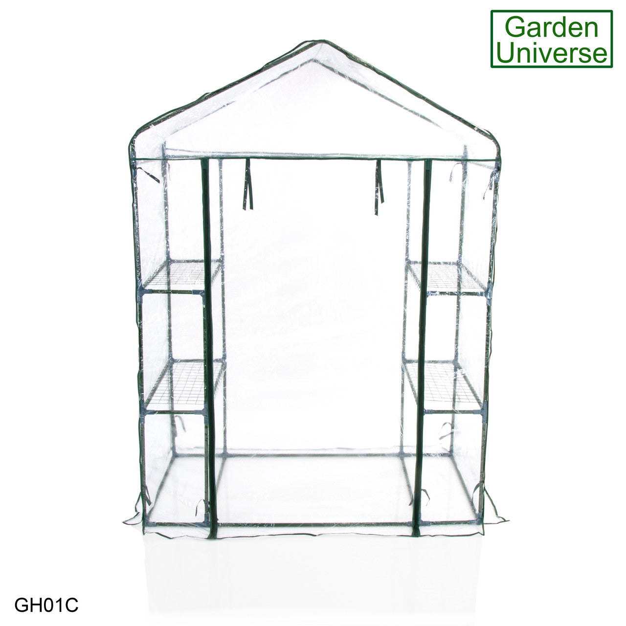Greenhouse Walk-In Clear PVC Cover 4 Shelves 1.4m x 0.73m with Roll Up Door GH01C