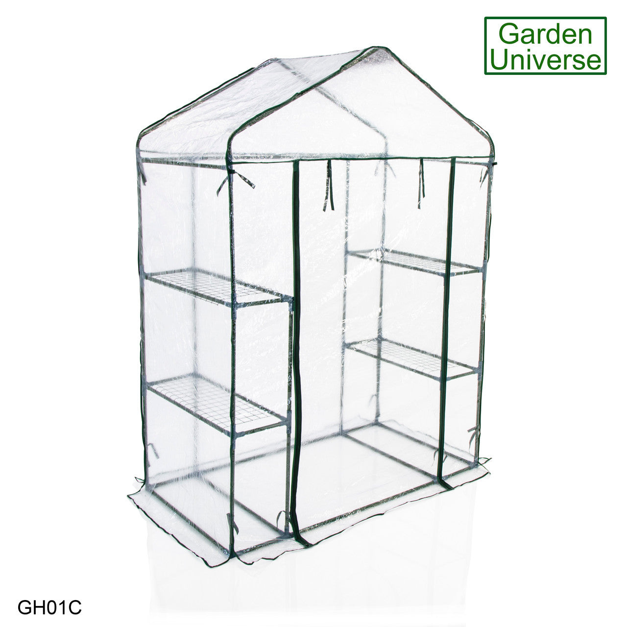 Greenhouse Walk-In Clear PVC Cover 4 Shelves 1.4m x 0.73m with Roll Up Door GH01C