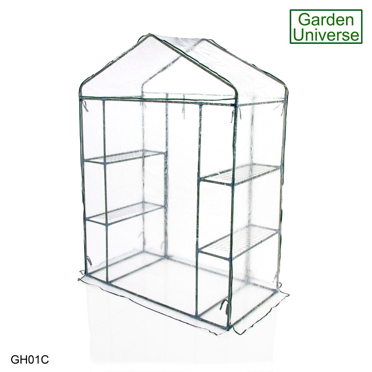 Greenhouse Walk-In Clear PVC Cover 4 Shelves 1.4m x 0.73m with Roll Up Door GH01C