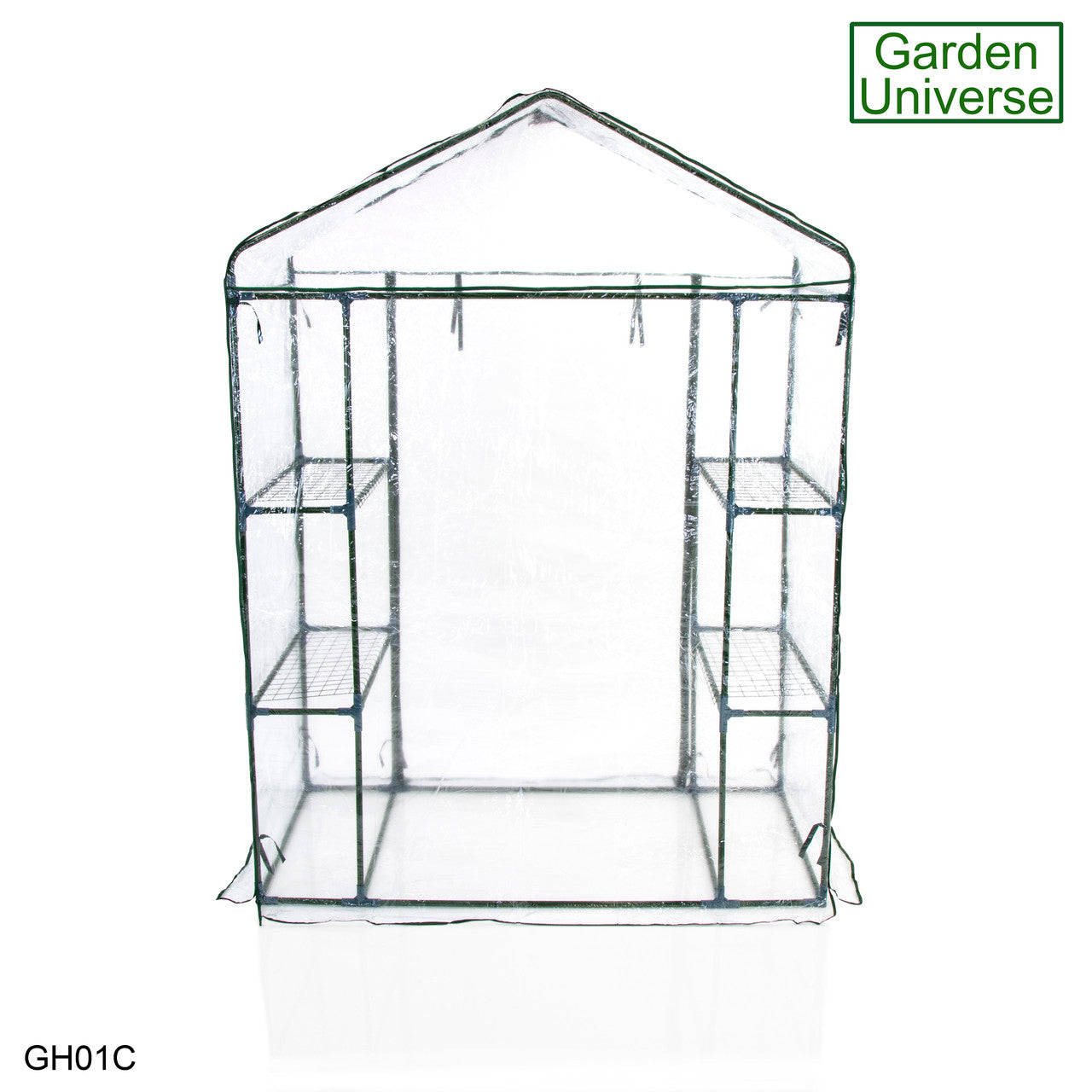 Greenhouse Walk-In Clear PVC Cover 4 Shelves 1.4m x 0.73m with Roll Up Door GH01C