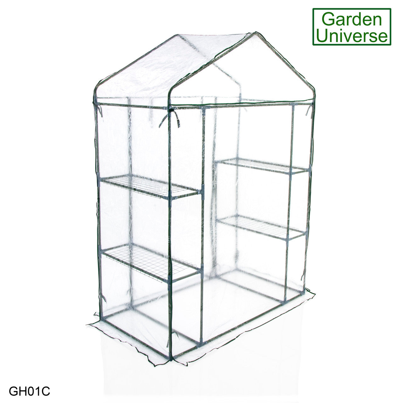Greenhouse Walk-In Clear PVC Cover 4 Shelves 1.4m x 0.73m with Roll Up Door GH01C