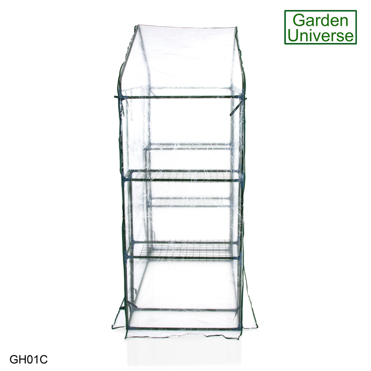Greenhouse Walk-In Clear PVC Cover 4 Shelves 1.4m x 0.73m with Roll Up Door GH01C