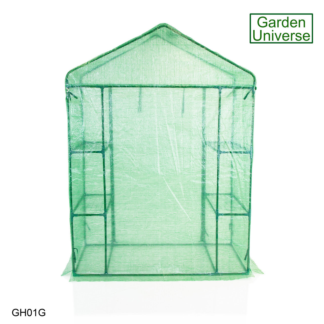 Greenhouse Walk-In Green PVC Cover 4 Shelves 1.4m x 0.73m with Roll Up Door GH01G
