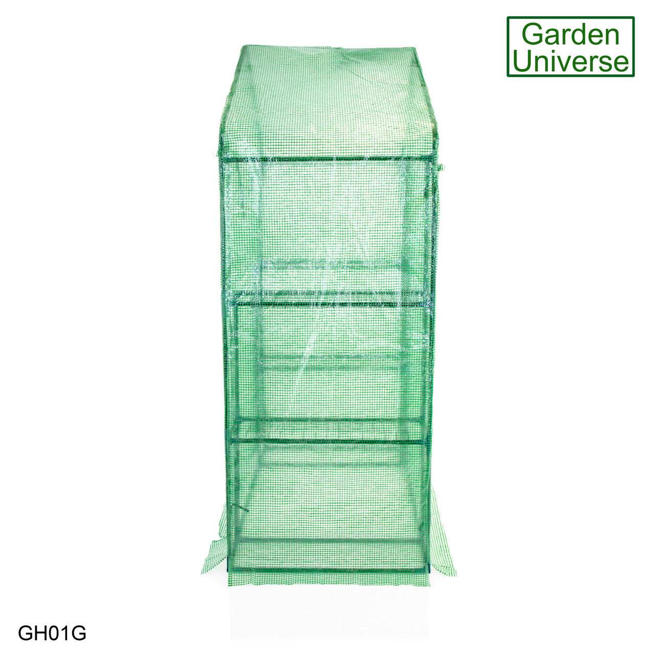 Greenhouse Walk-In Green PVC Cover 4 Shelves 1.4m x 0.73m with Roll Up Door GH01G
