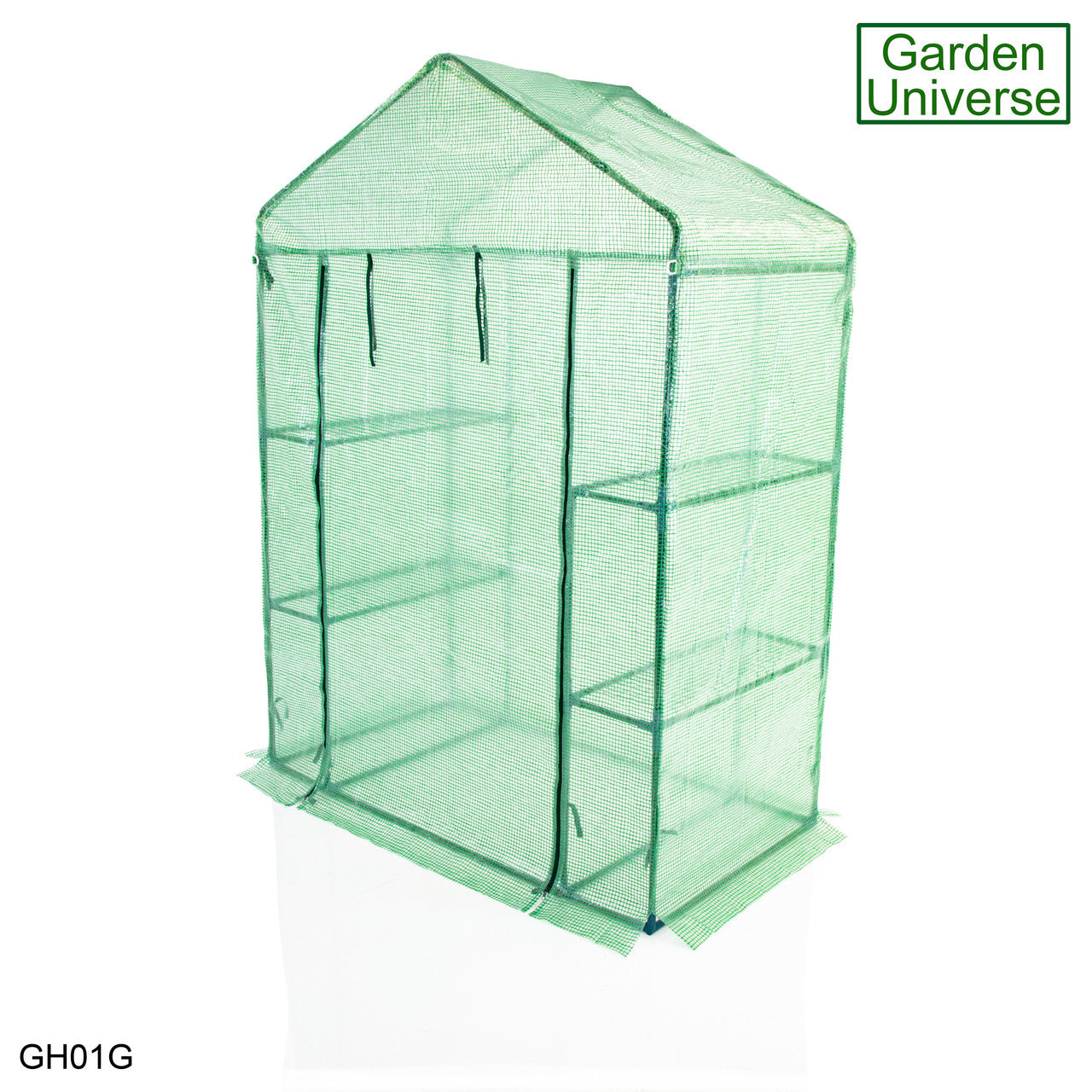 Greenhouse Walk-In Green PVC Cover 4 Shelves 1.4m x 0.73m with Roll Up Door GH01G