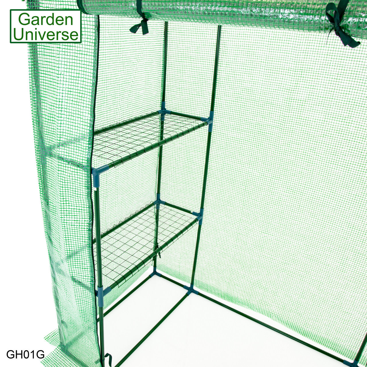 Greenhouse Walk-In Green PVC Cover 4 Shelves 1.4m x 0.73m with Roll Up Door GH01G