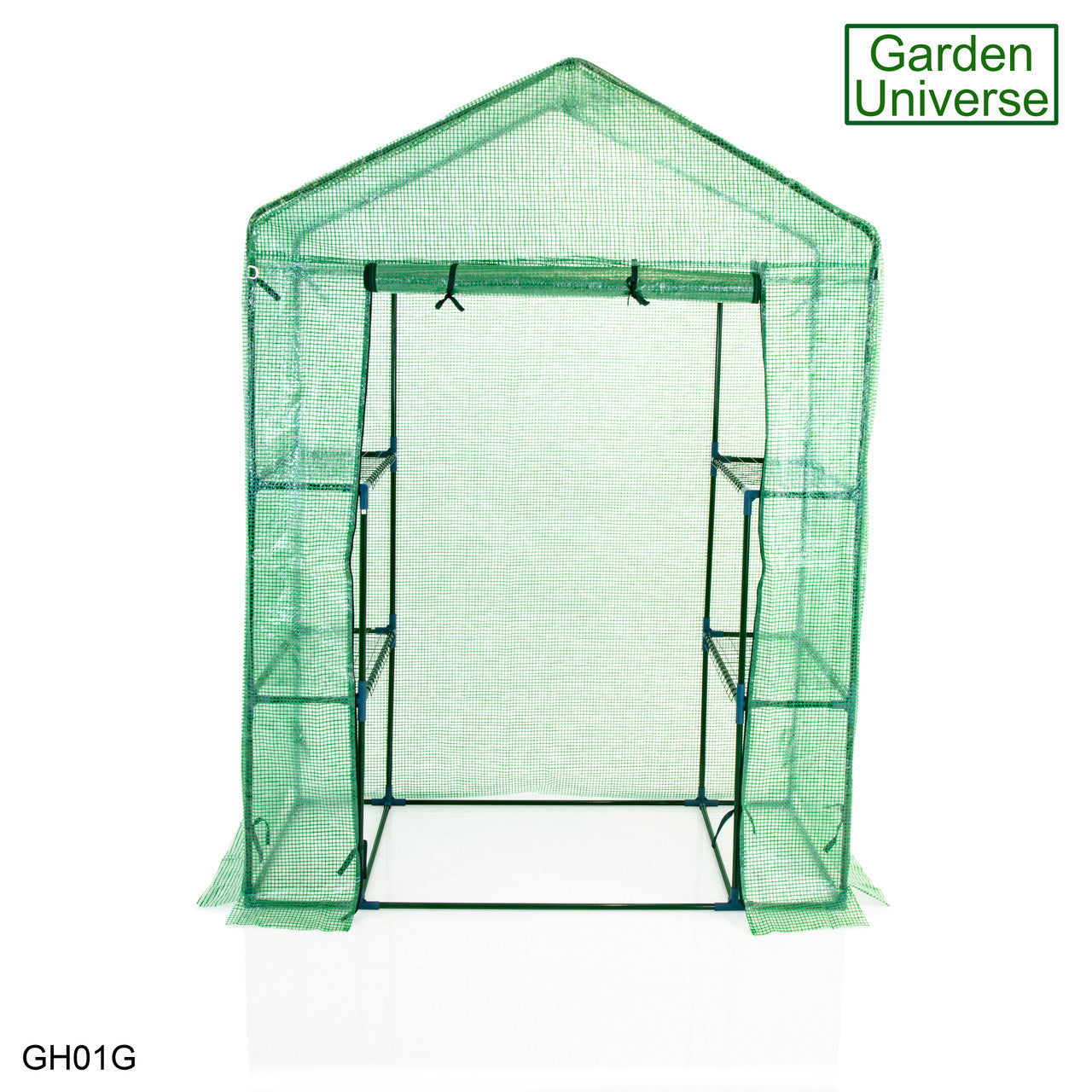Greenhouse Walk-In Green PVC Cover 4 Shelves 1.4m x 0.73m with Roll Up Door GH01G