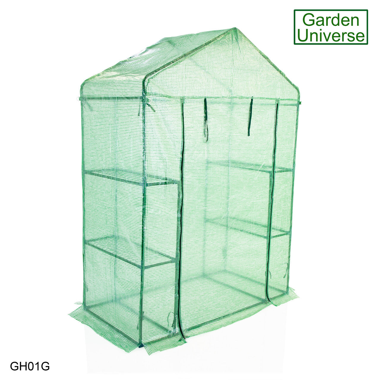Greenhouse Walk-In Green PVC Cover 4 Shelves 1.4m x 0.73m with Roll Up Door GH01G