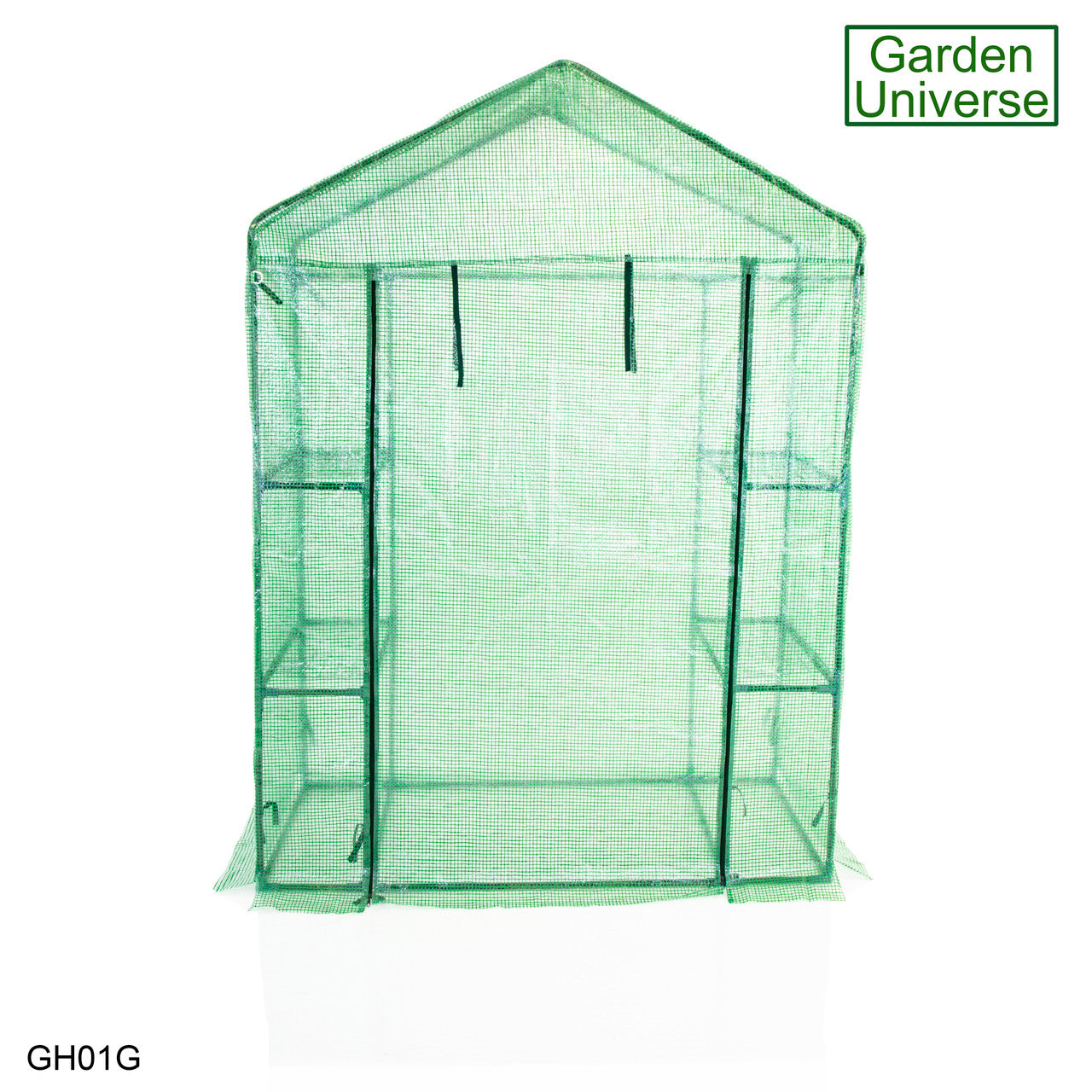 Greenhouse Walk-In Green PVC Cover 4 Shelves 1.4m x 0.73m with Roll Up Door GH01G