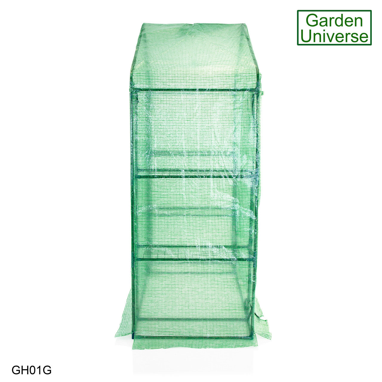 Greenhouse Walk-In Green PVC Cover 4 Shelves 1.4m x 0.73m with Roll Up Door GH01G