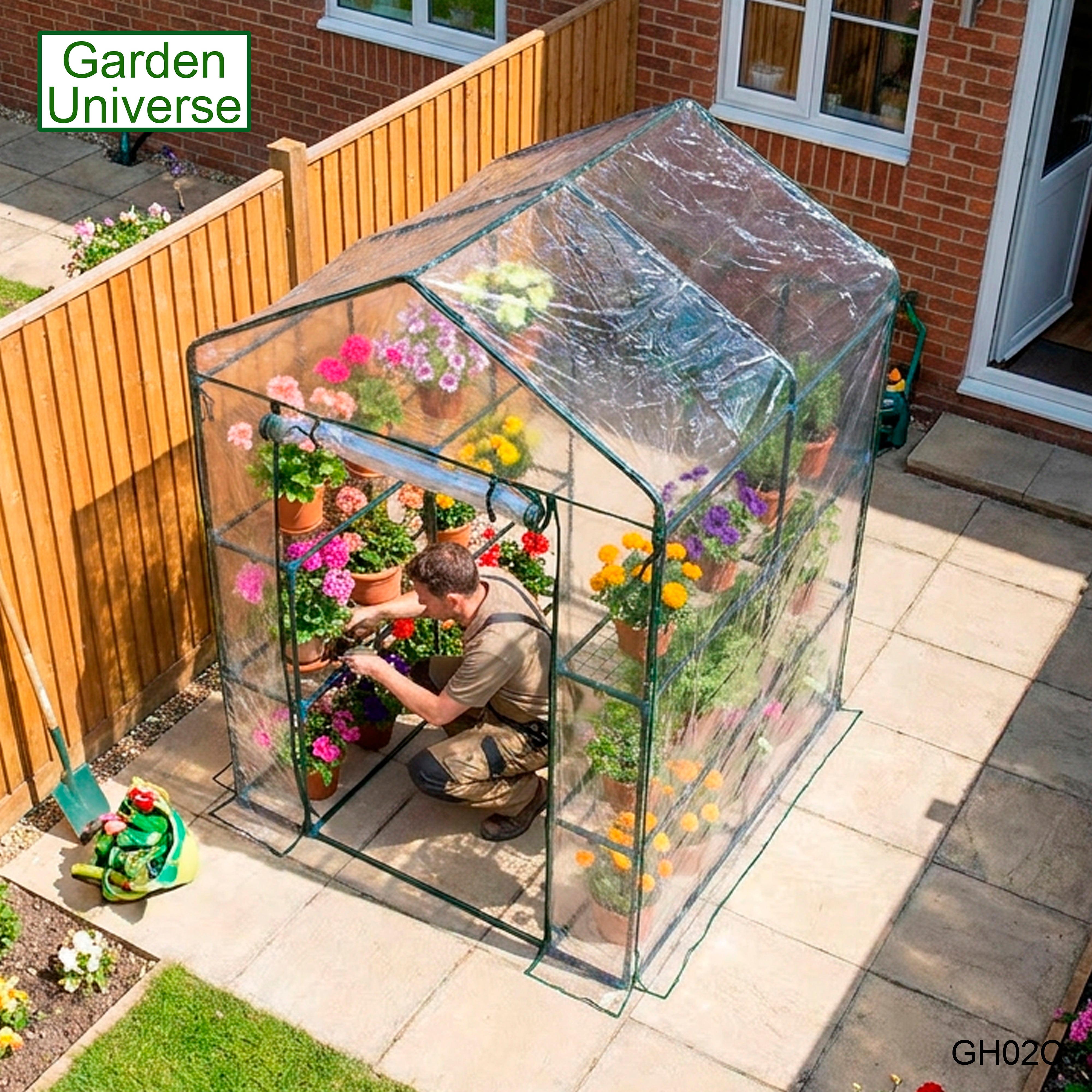 Greenhouse Walk-In Clear PVC Cover 8 Shelves 1.4m x 1.4m with Roll Up Door GH02C