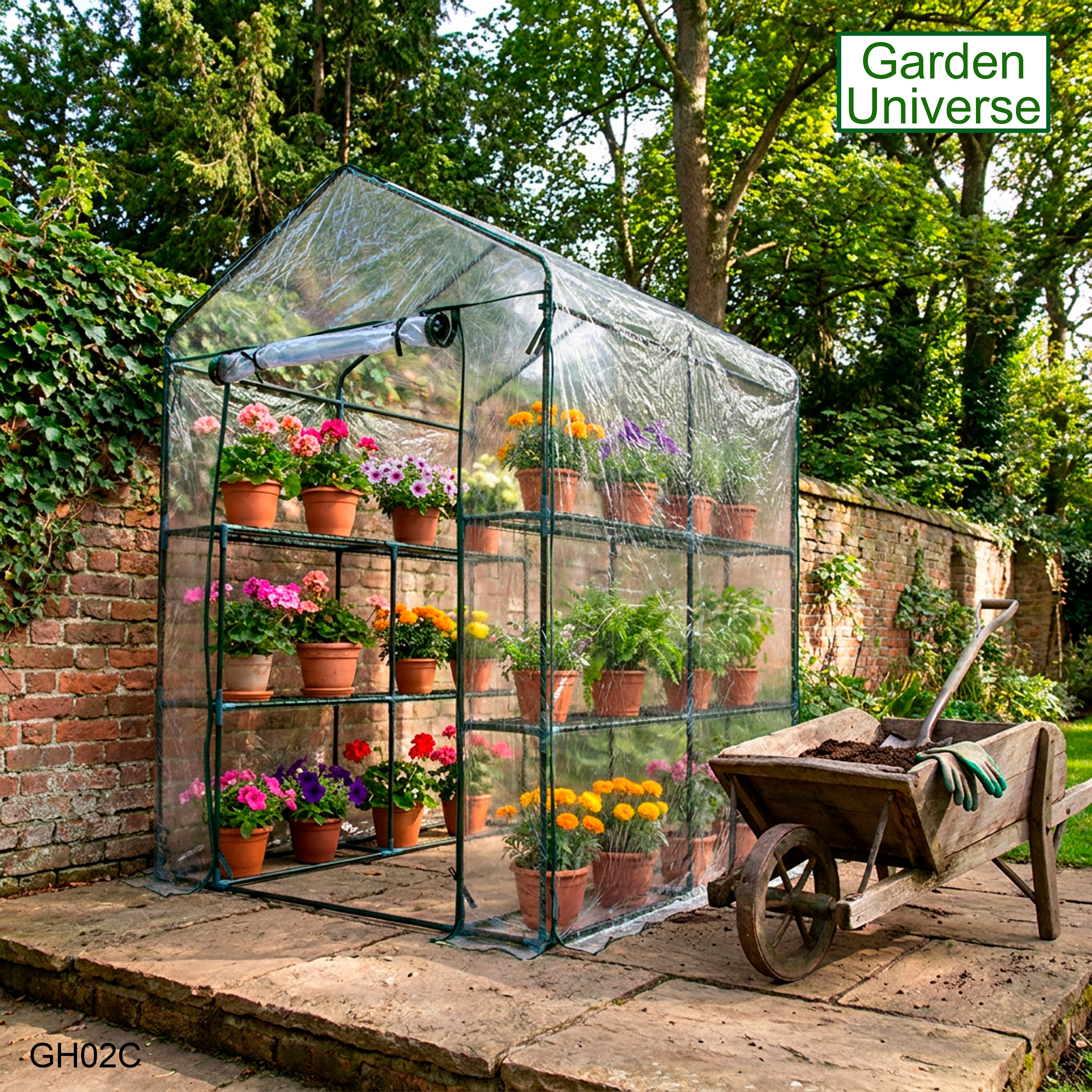 Greenhouse Walk-In Clear PVC Cover 8 Shelves 1.4m x 1.4m with Roll Up Door GH02C