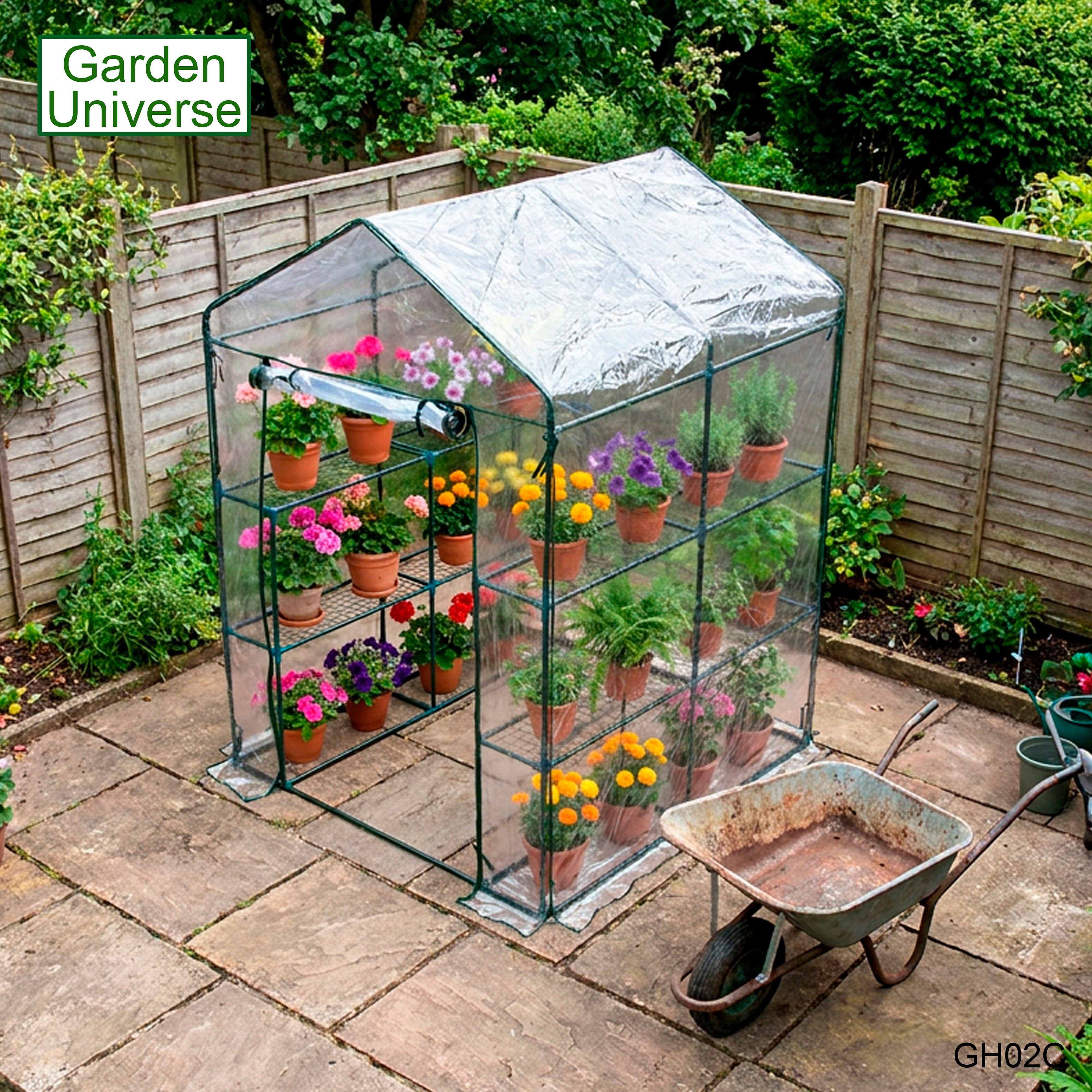 Greenhouse Walk-In Clear PVC Cover 8 Shelves 1.4m x 1.4m with Roll Up Door GH02C