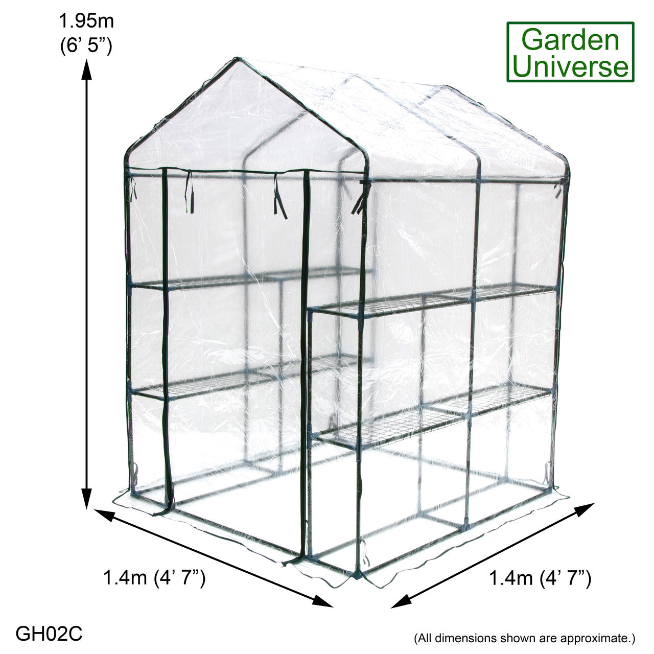 Greenhouse Walk-In Clear PVC Cover 8 Shelves 1.4m x 1.4m with Roll Up Door GH02C