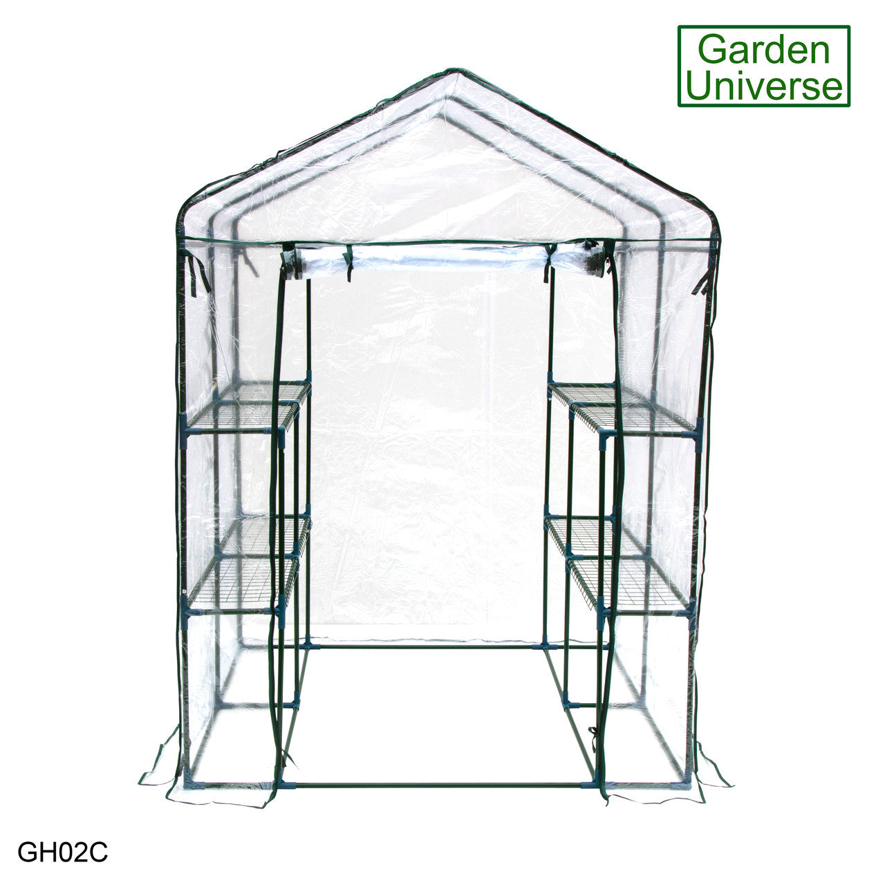 Greenhouse Walk-In Clear PVC Cover 8 Shelves 1.4m x 1.4m with Roll Up Door GH02C