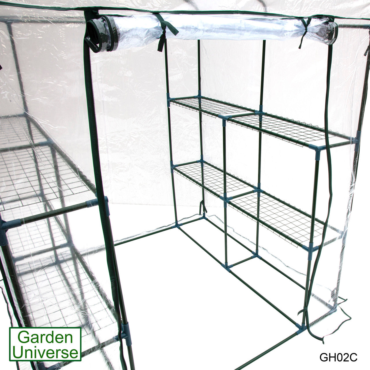 Greenhouse Walk-In Clear PVC Cover 8 Shelves 1.4m x 1.4m with Roll Up Door GH02C