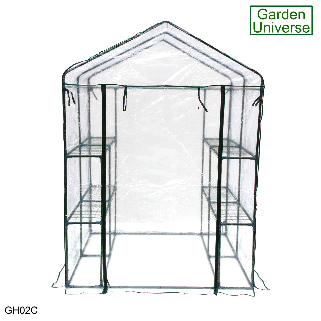 Greenhouse Walk-In Clear PVC Cover 8 Shelves 1.4m x 1.4m with Roll Up Door GH02C