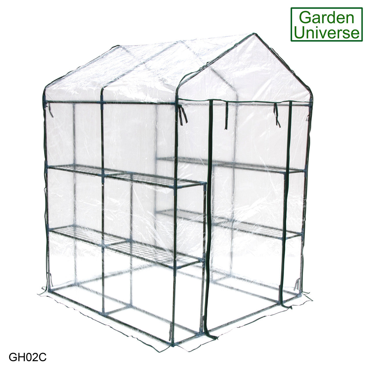 Greenhouse Walk-In Clear PVC Cover 8 Shelves 1.4m x 1.4m with Roll Up Door GH02C