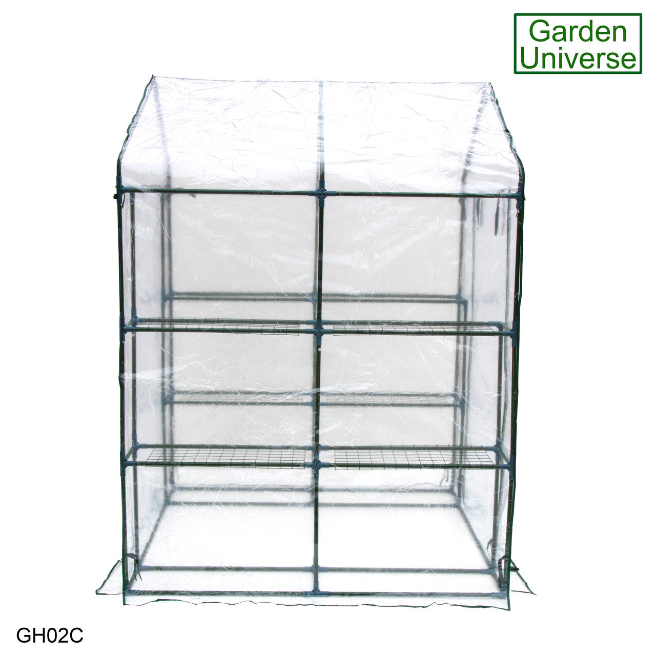 Greenhouse Walk-In Clear PVC Cover 8 Shelves 1.4m x 1.4m with Roll Up Door GH02C