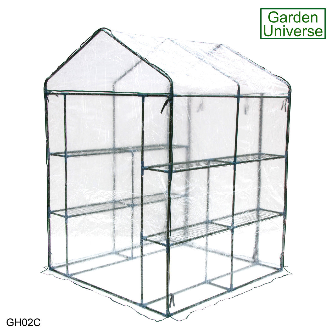 Greenhouse Walk-In Clear PVC Cover 8 Shelves 1.4m x 1.4m with Roll Up Door GH02C