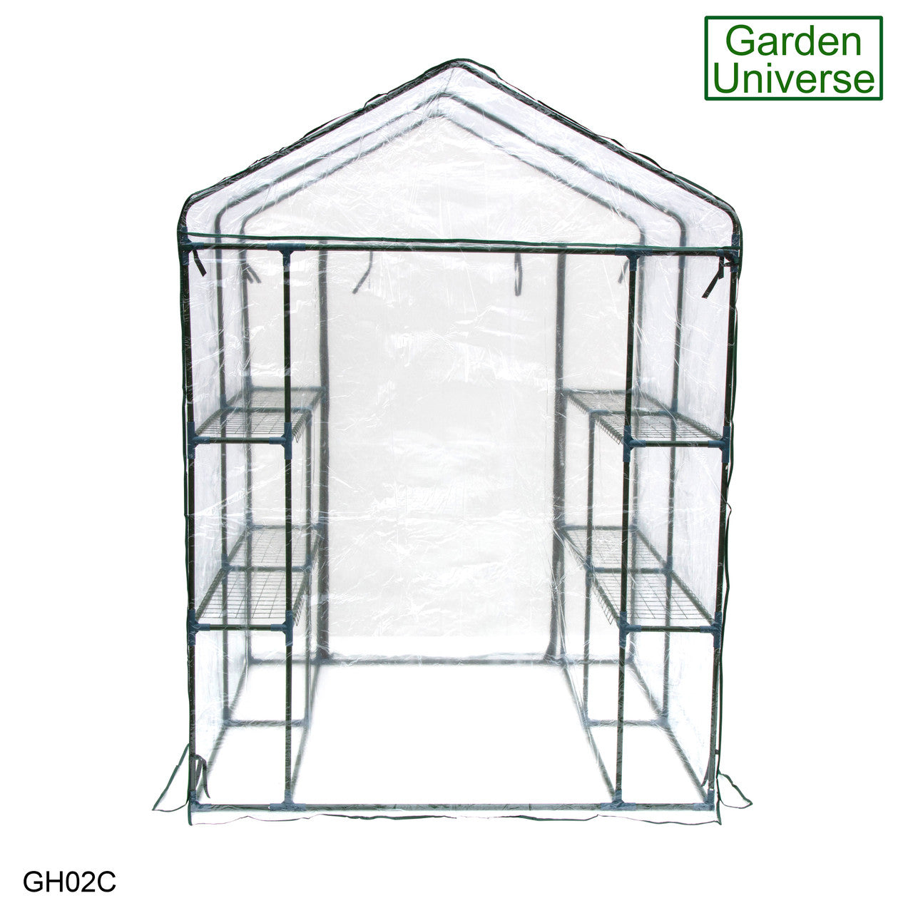 Greenhouse Walk-In Clear PVC Cover 8 Shelves 1.4m x 1.4m with Roll Up Door GH02C