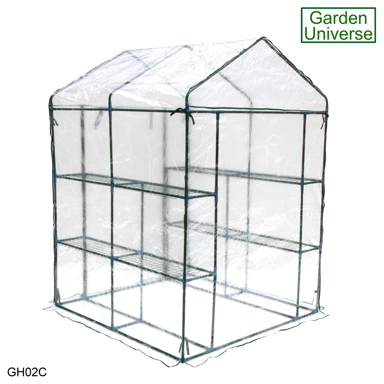 Greenhouse Walk-In Clear PVC Cover 8 Shelves 1.4m x 1.4m with Roll Up Door GH02C