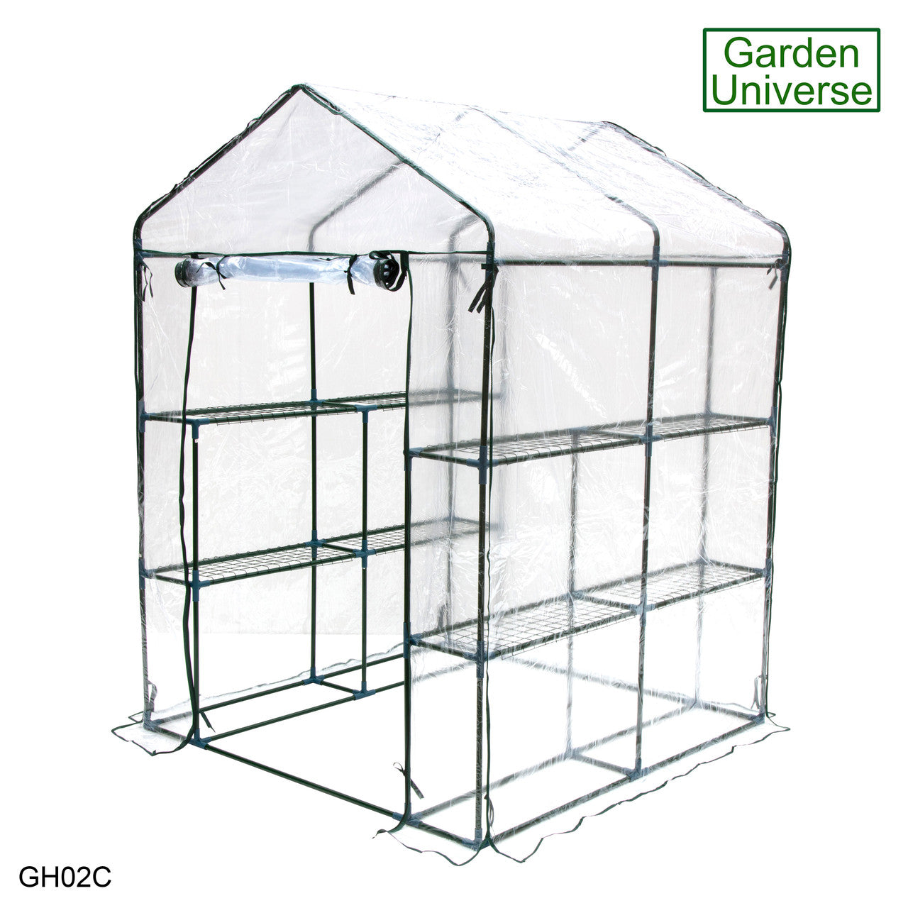 Greenhouse Walk-In Clear PVC Cover 8 Shelves 1.4m x 1.4m with Roll Up Door GH02C