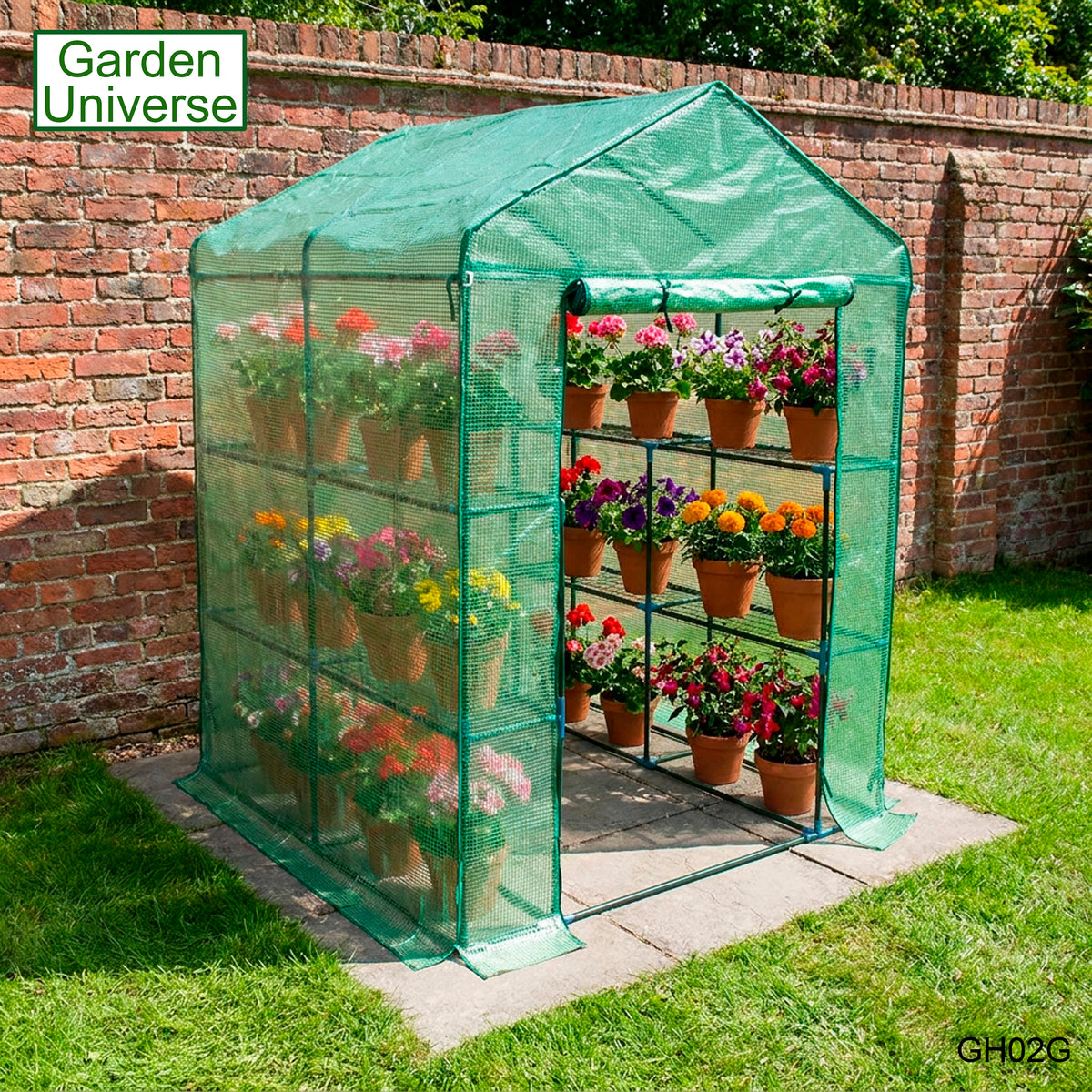 Greenhouse Walk-In Green PVC Cover 8 Shelves 1.4m x 1.4m with Roll Up Door GH02G