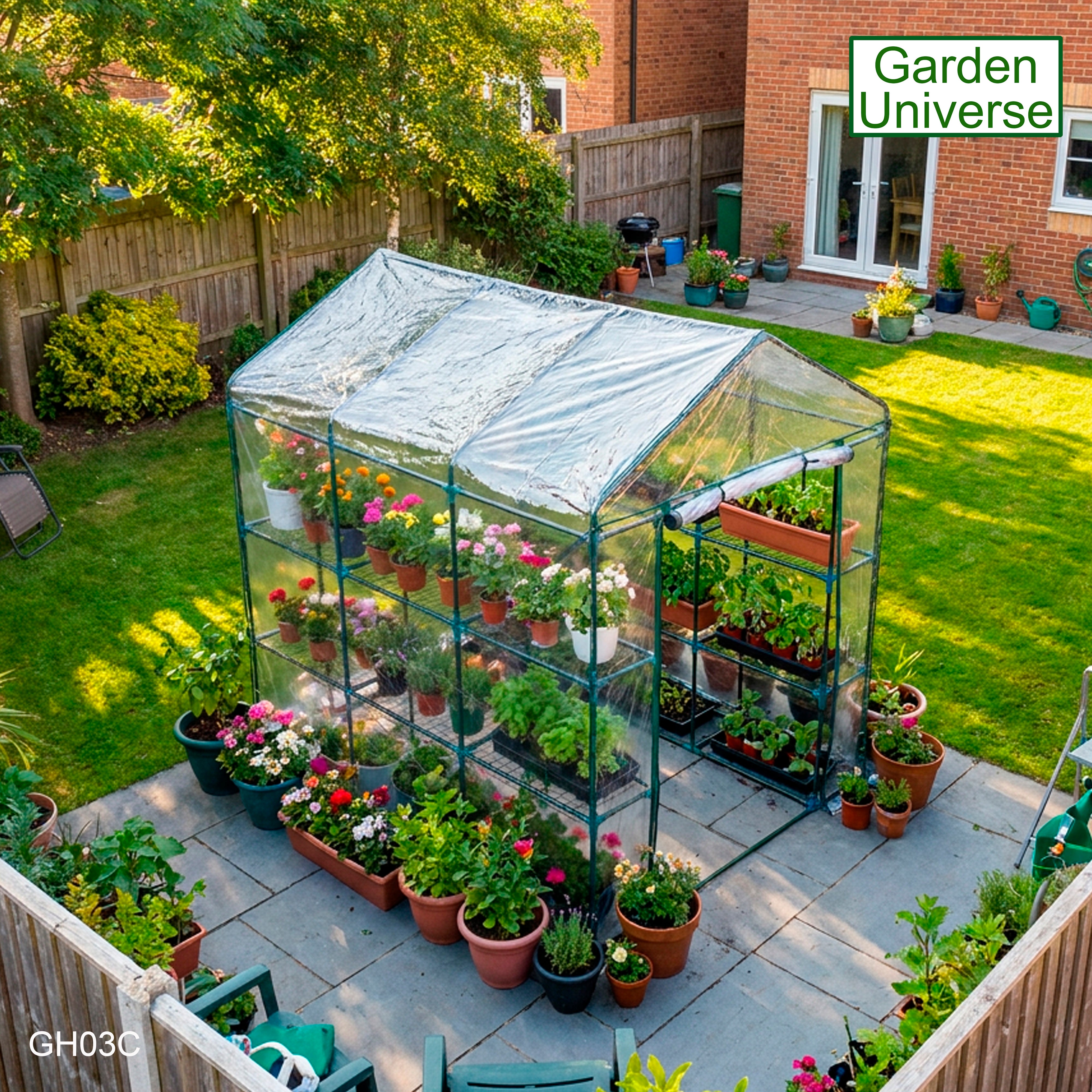 Greenhouse Walk-In Clear PVC Cover 12 Shelves 1.4m x 2.14m with Roll Up Door GH03C