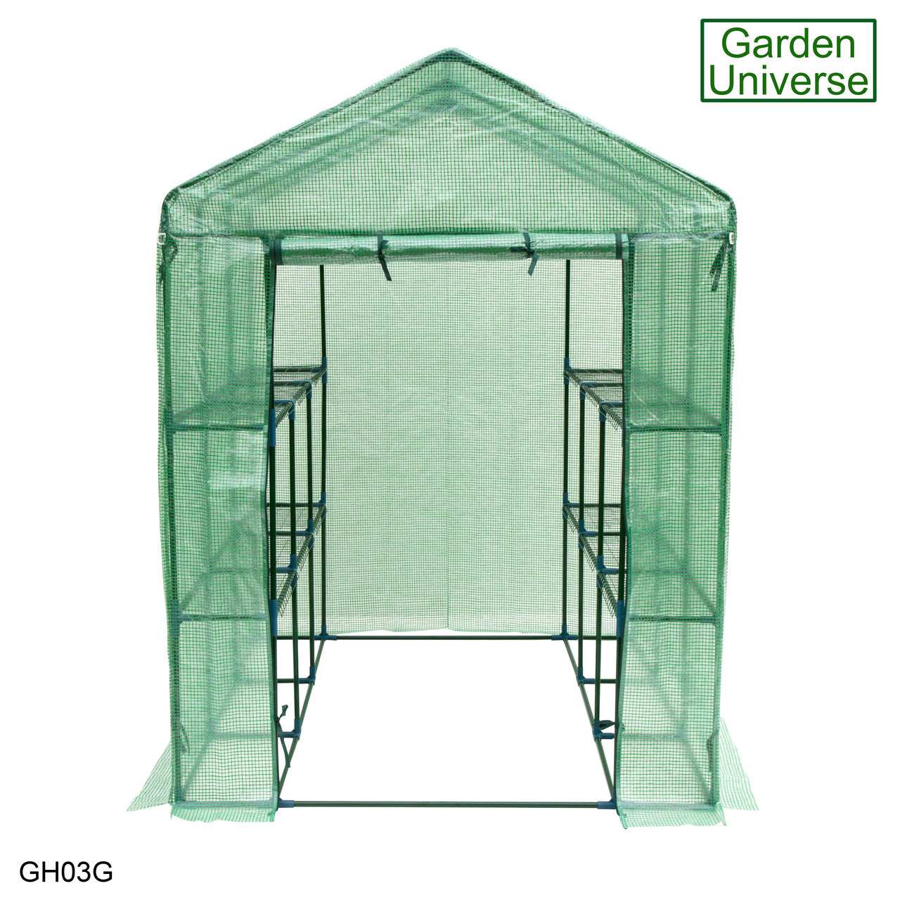 Greenhouse Walk-In Green PVC Cover 12 Shelves 1.4m x 2.14m with Roll Up Door GH03G