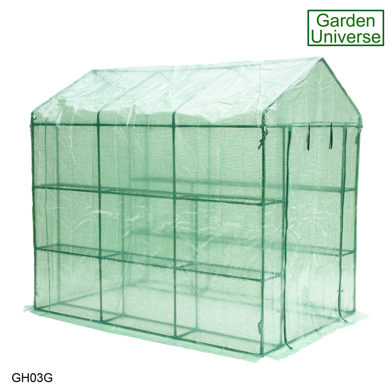 Greenhouse Walk-In Green PVC Cover 12 Shelves 1.4m x 2.14m with Roll Up Door GH03G