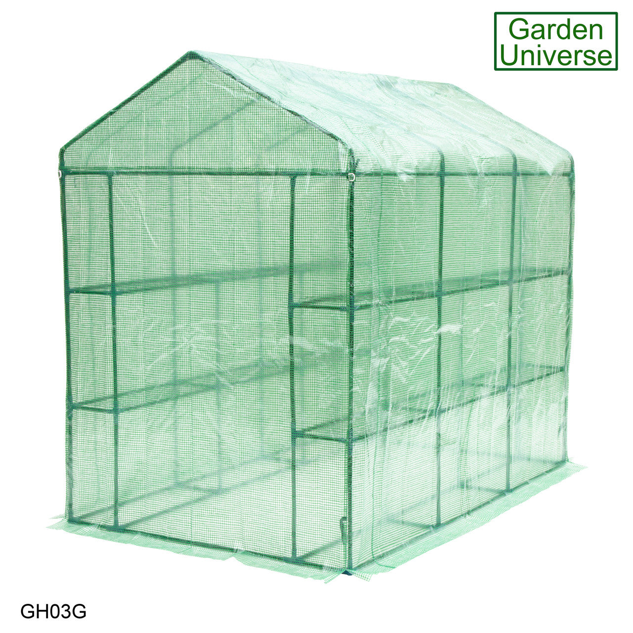 Greenhouse Walk-In Green PVC Cover 12 Shelves 1.4m x 2.14m with Roll Up Door GH03G