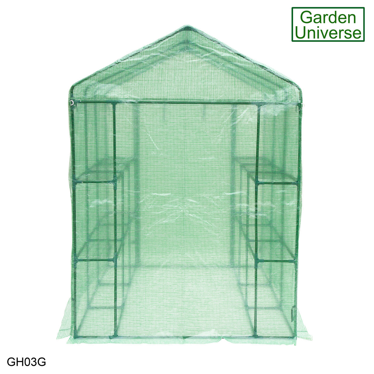 Greenhouse Walk-In Green PVC Cover 12 Shelves 1.4m x 2.14m with Roll Up Door GH03G