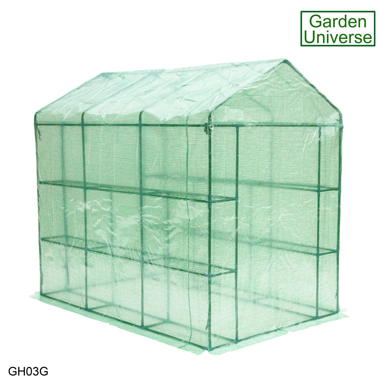 Greenhouse Walk-In Green PVC Cover 12 Shelves 1.4m x 2.14m with Roll Up Door GH03G