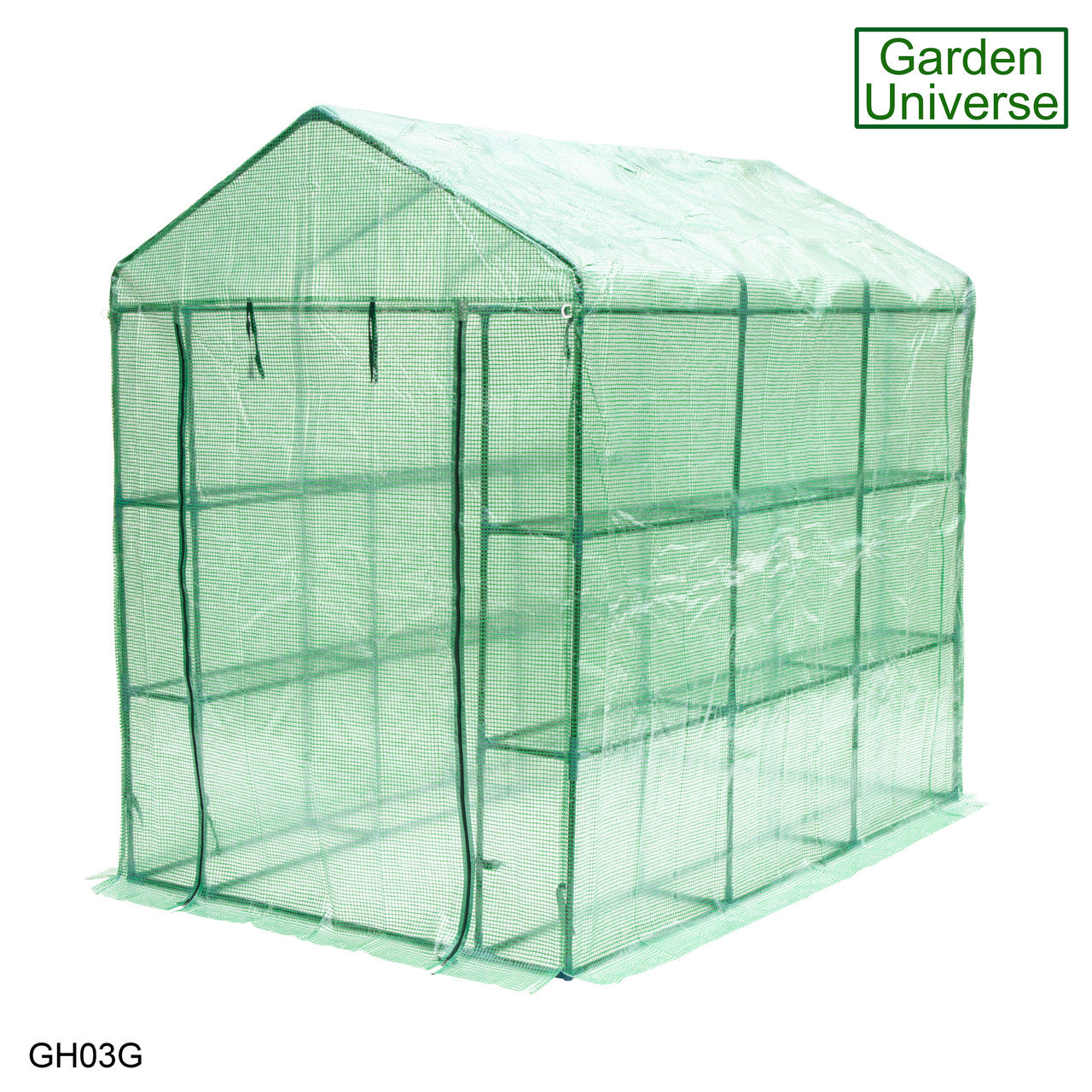 Greenhouse Walk-In Green PVC Cover 12 Shelves 1.4m x 2.14m with Roll Up Door GH03G
