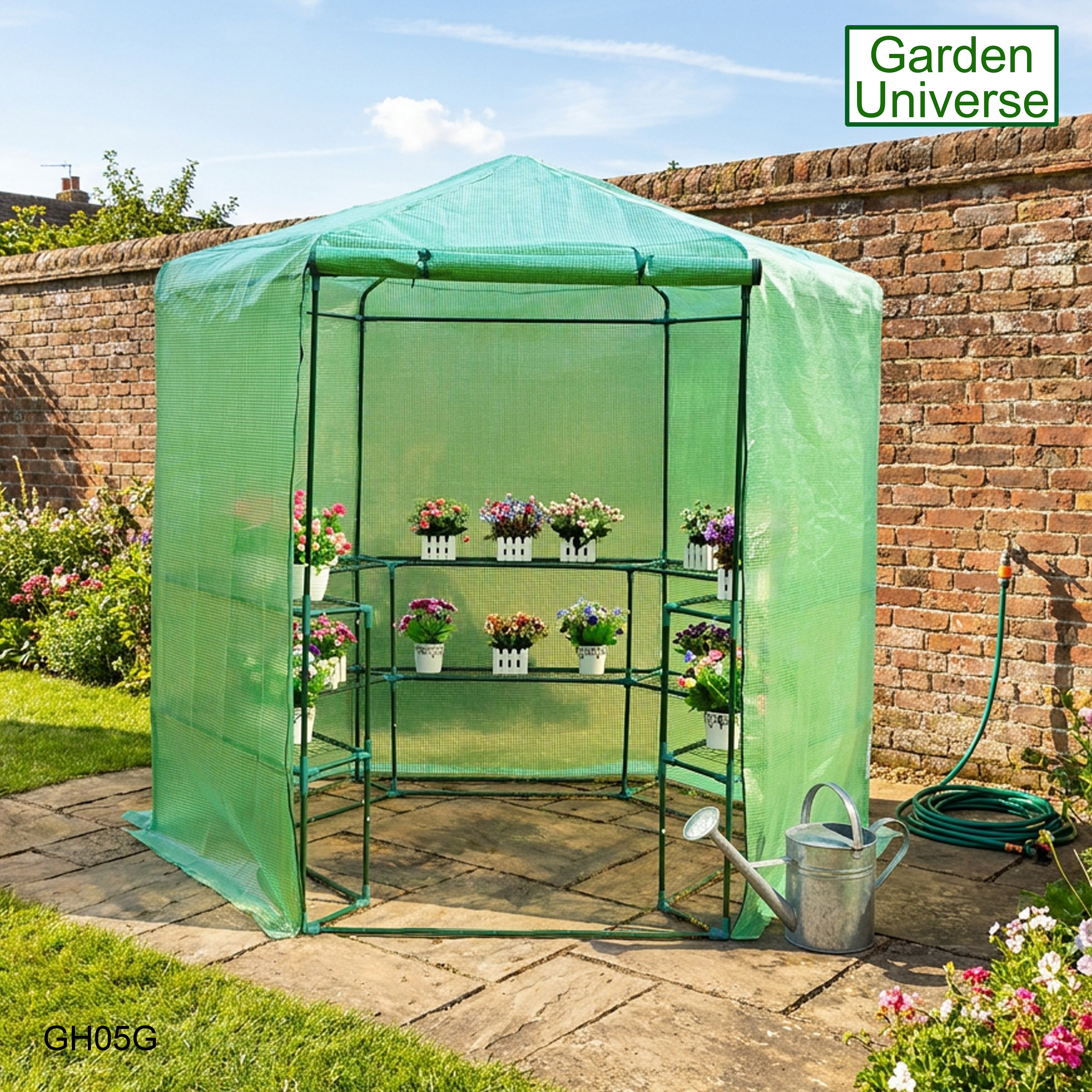 Greenhouse Walk-In Green PVC Cover 10 Shelves W 1.94m x H 2.25m with Roll Up Door GH05G