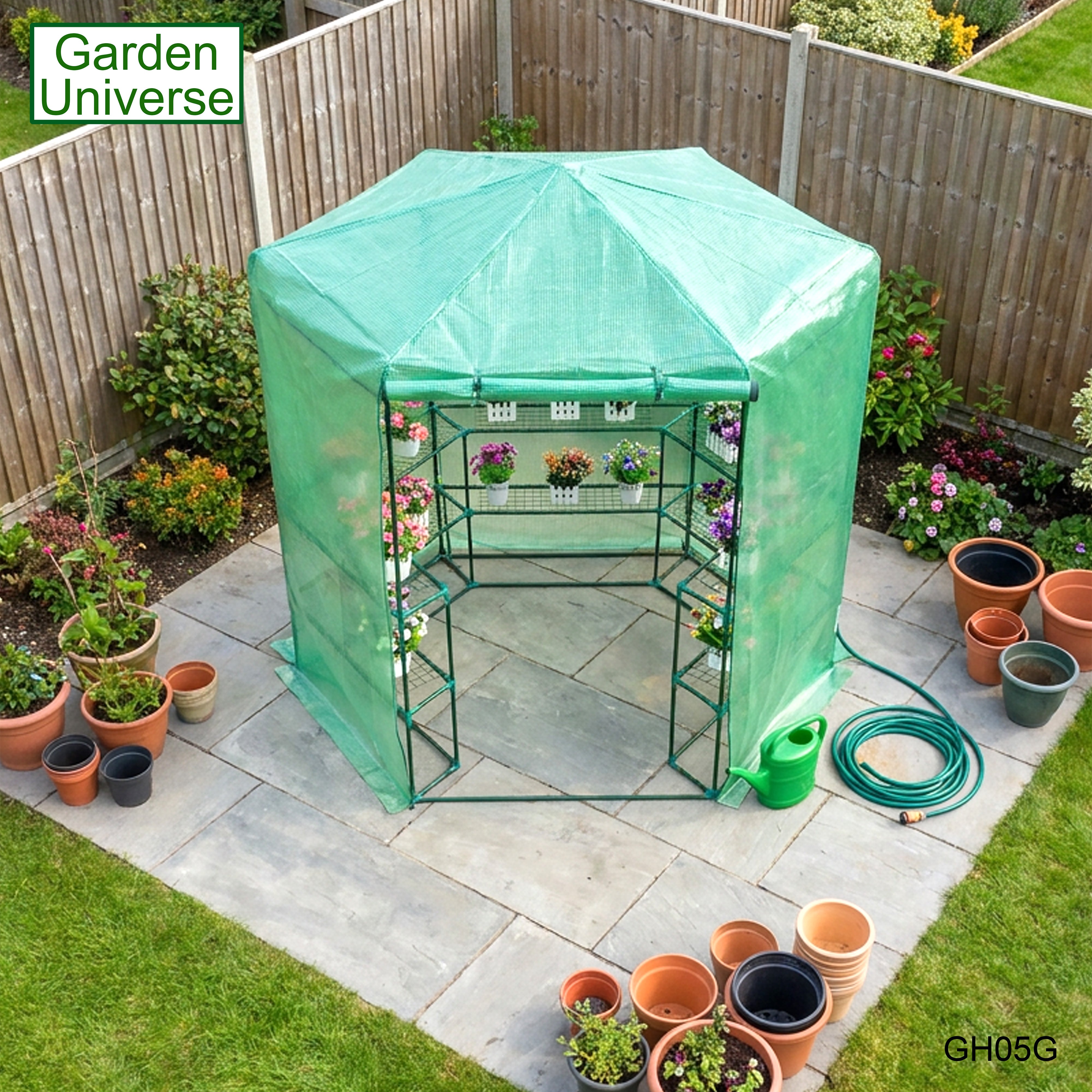 Greenhouse Walk-In Green PVC Cover 10 Shelves W 1.94m x H 2.25m with Roll Up Door GH05G