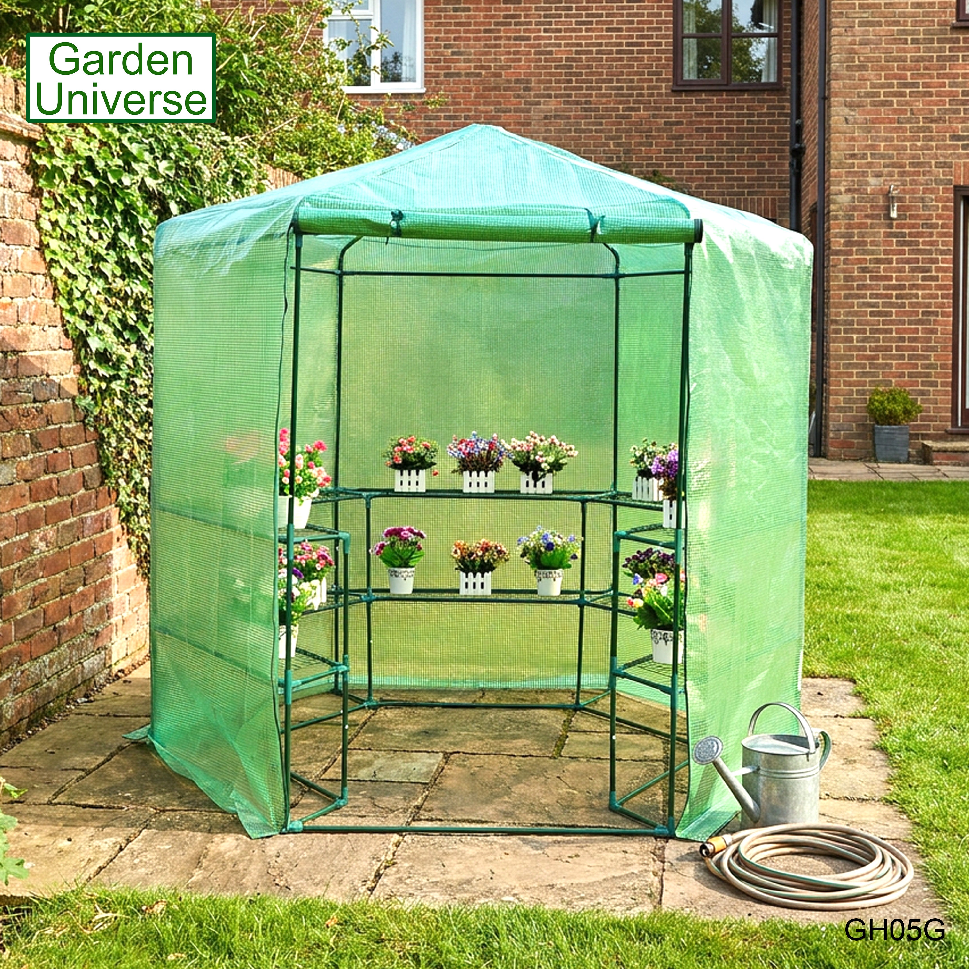 Greenhouse Walk-In Green PVC Cover 10 Shelves W 1.94m x H 2.25m with Roll Up Door GH05G