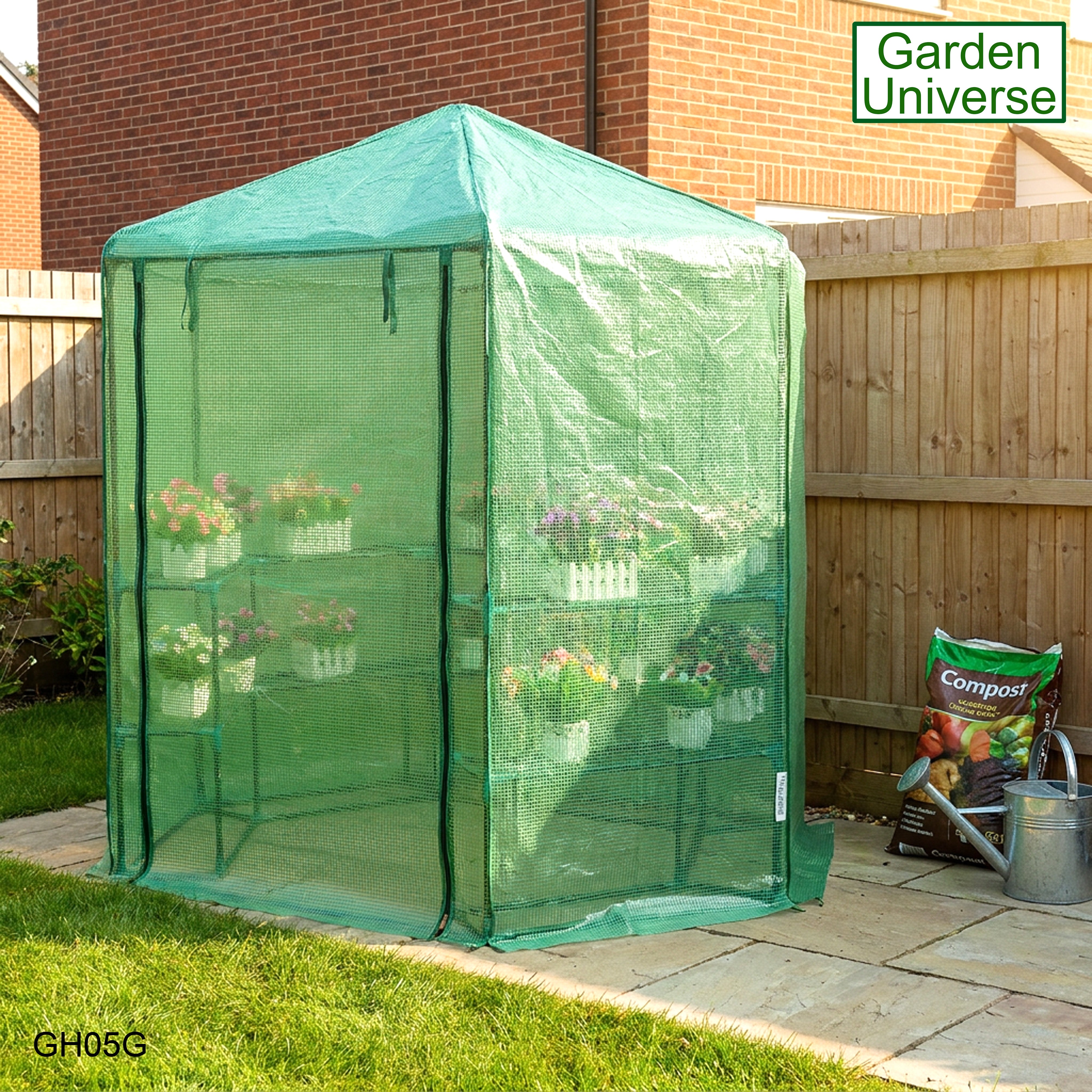 Greenhouse Walk-In Green PVC Cover 10 Shelves W 1.94m x H 2.25m with Roll Up Door GH05G