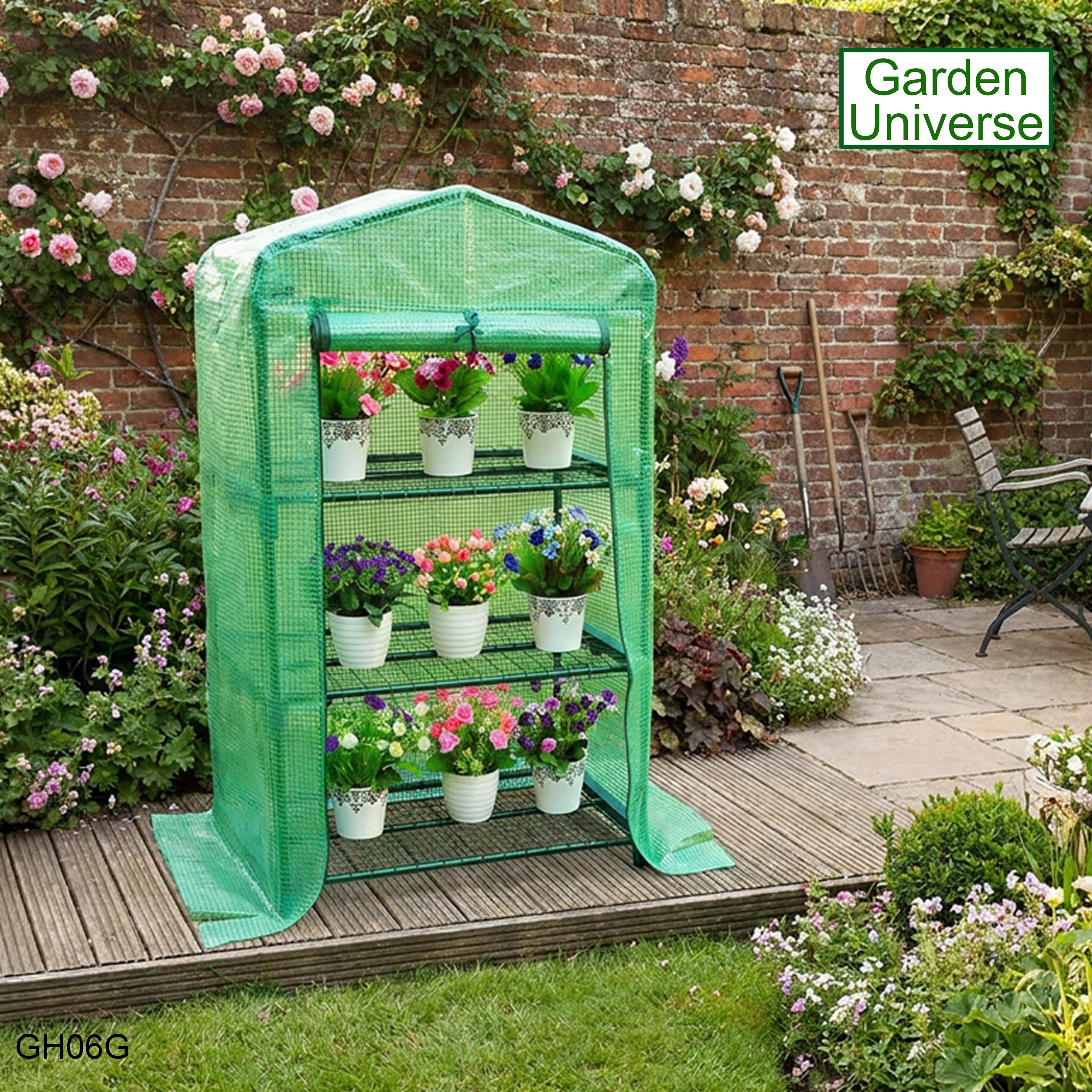 Greenhouse Mini Green PVC Cover Growhouse 3 Shelves W 0.69 x D 0.49 x H 1.27m with Roll Up Door GH06G