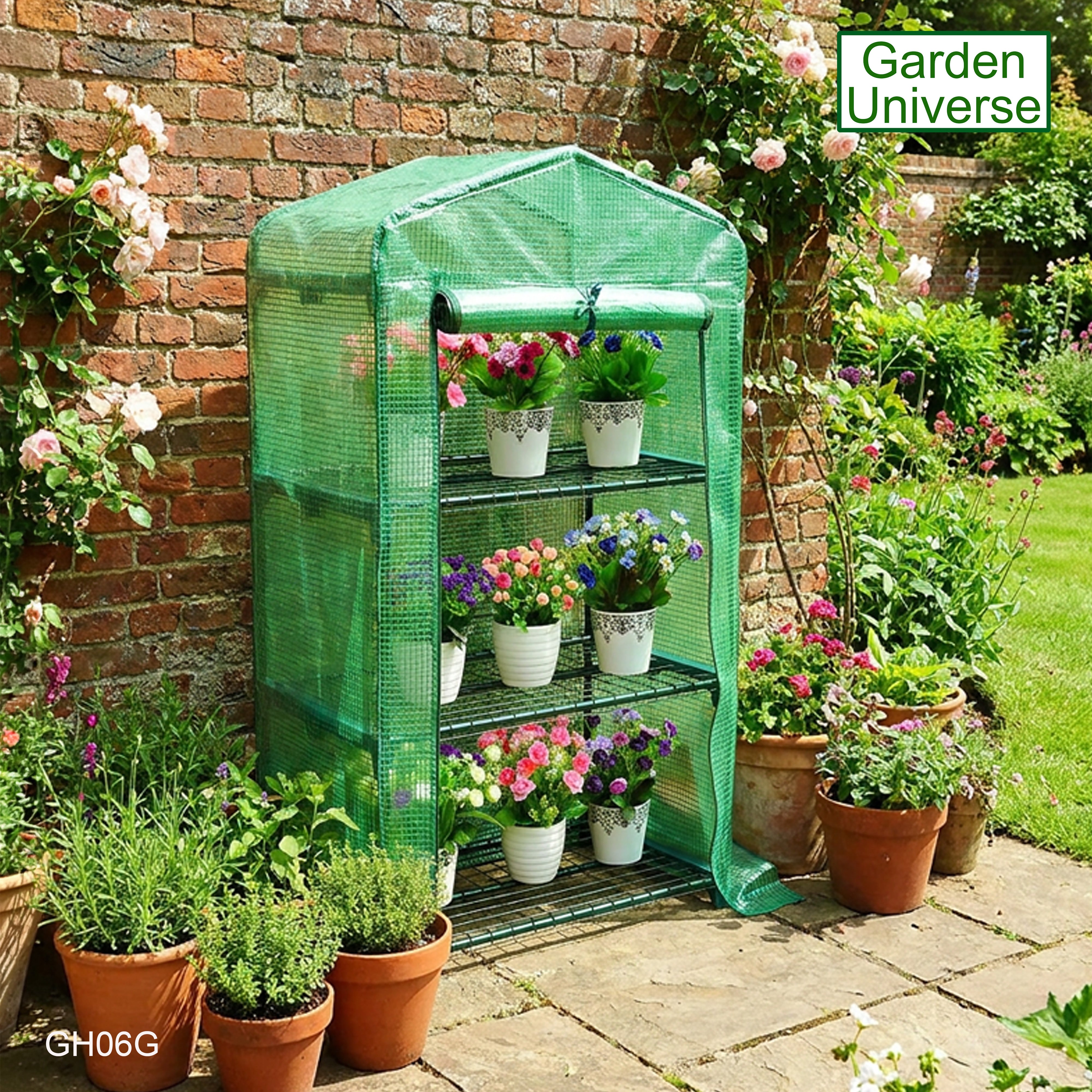 Greenhouse Mini Green PVC Cover Growhouse 3 Shelves W 0.69 x D 0.49 x H 1.27m with Roll Up Door GH06G