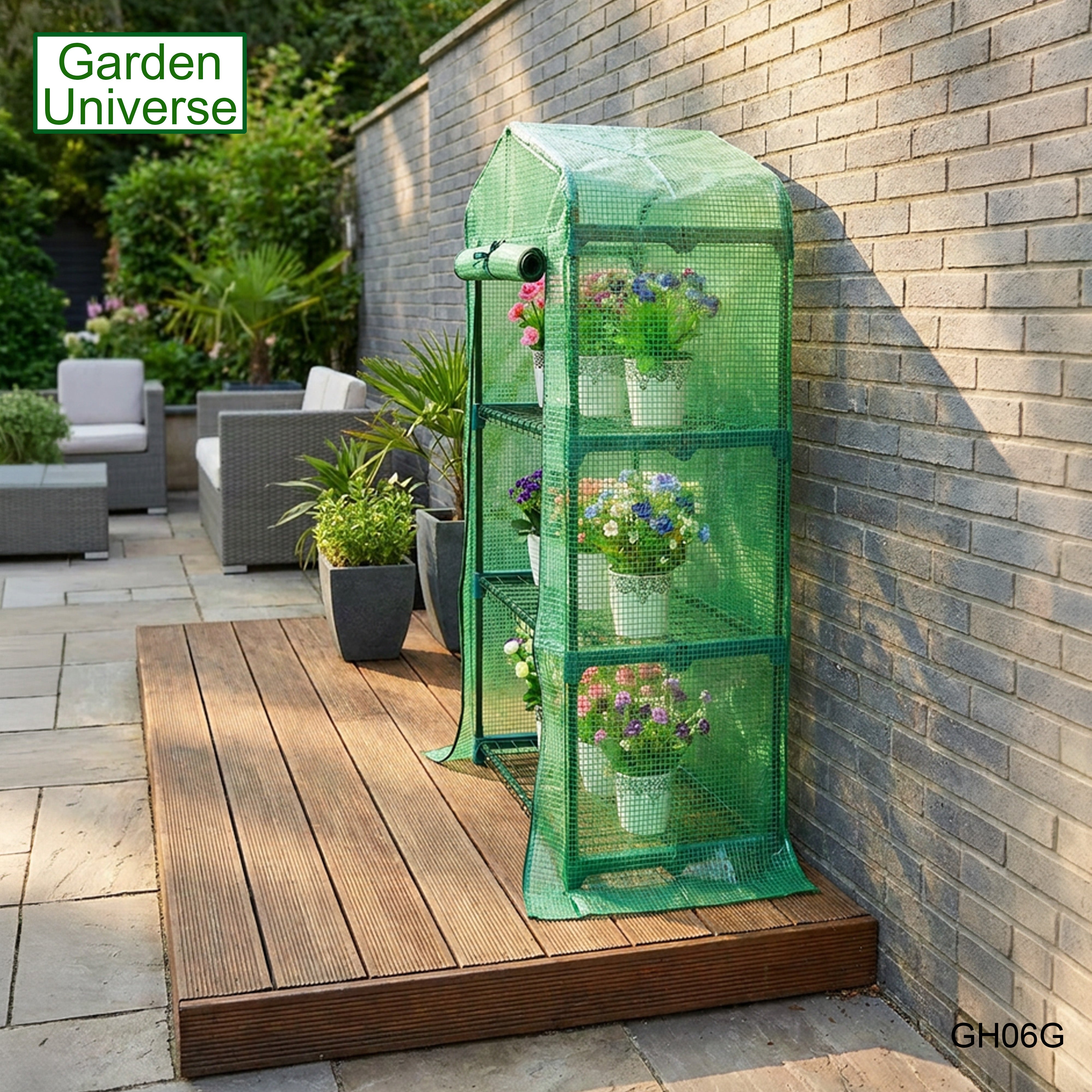 Greenhouse Mini Green PVC Cover Growhouse 3 Shelves W 0.69 x D 0.49 x H 1.27m with Roll Up Door GH06G