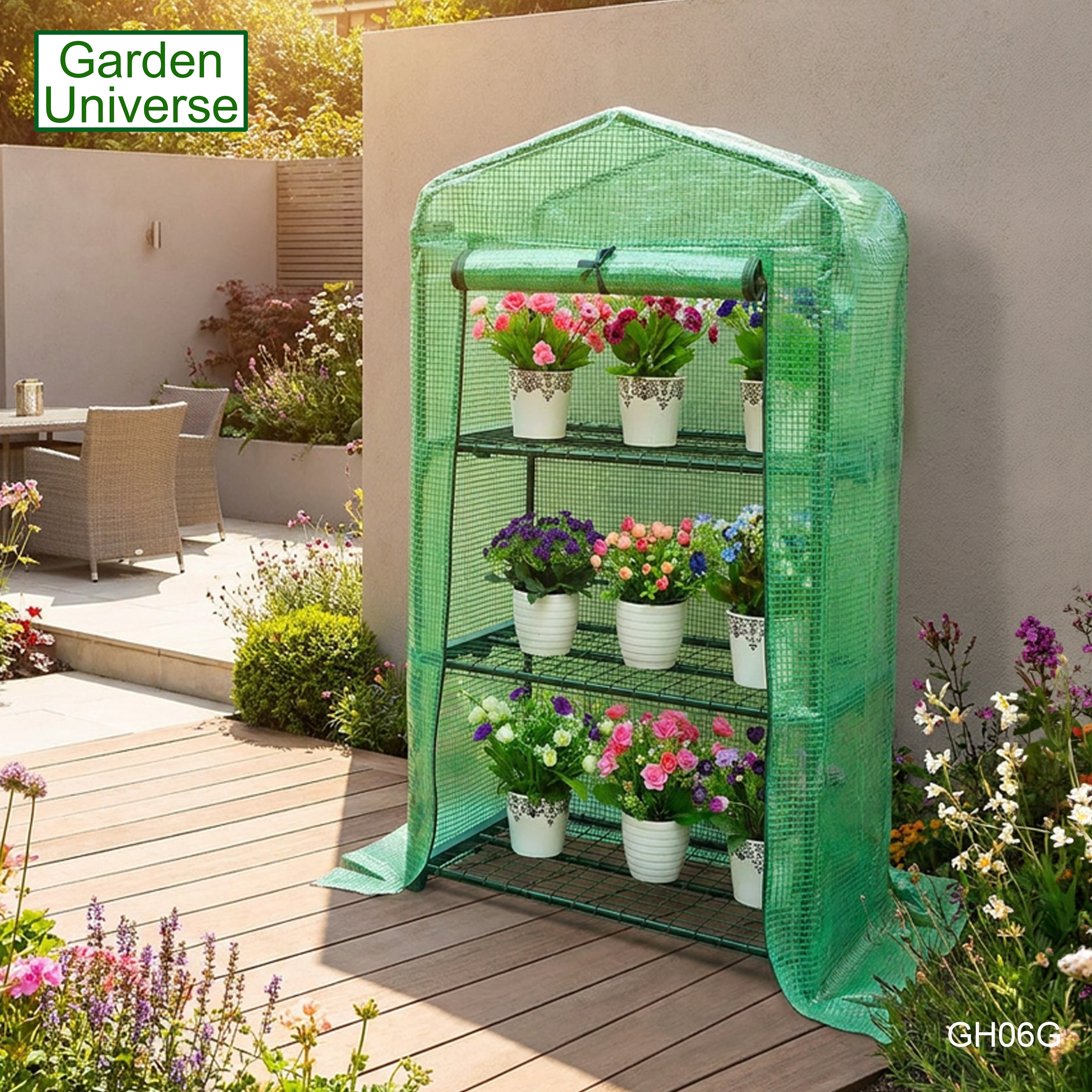 Greenhouse Mini Green PVC Cover Growhouse 3 Shelves W 0.69 x D 0.49 x H 1.27m with Roll Up Door GH06G