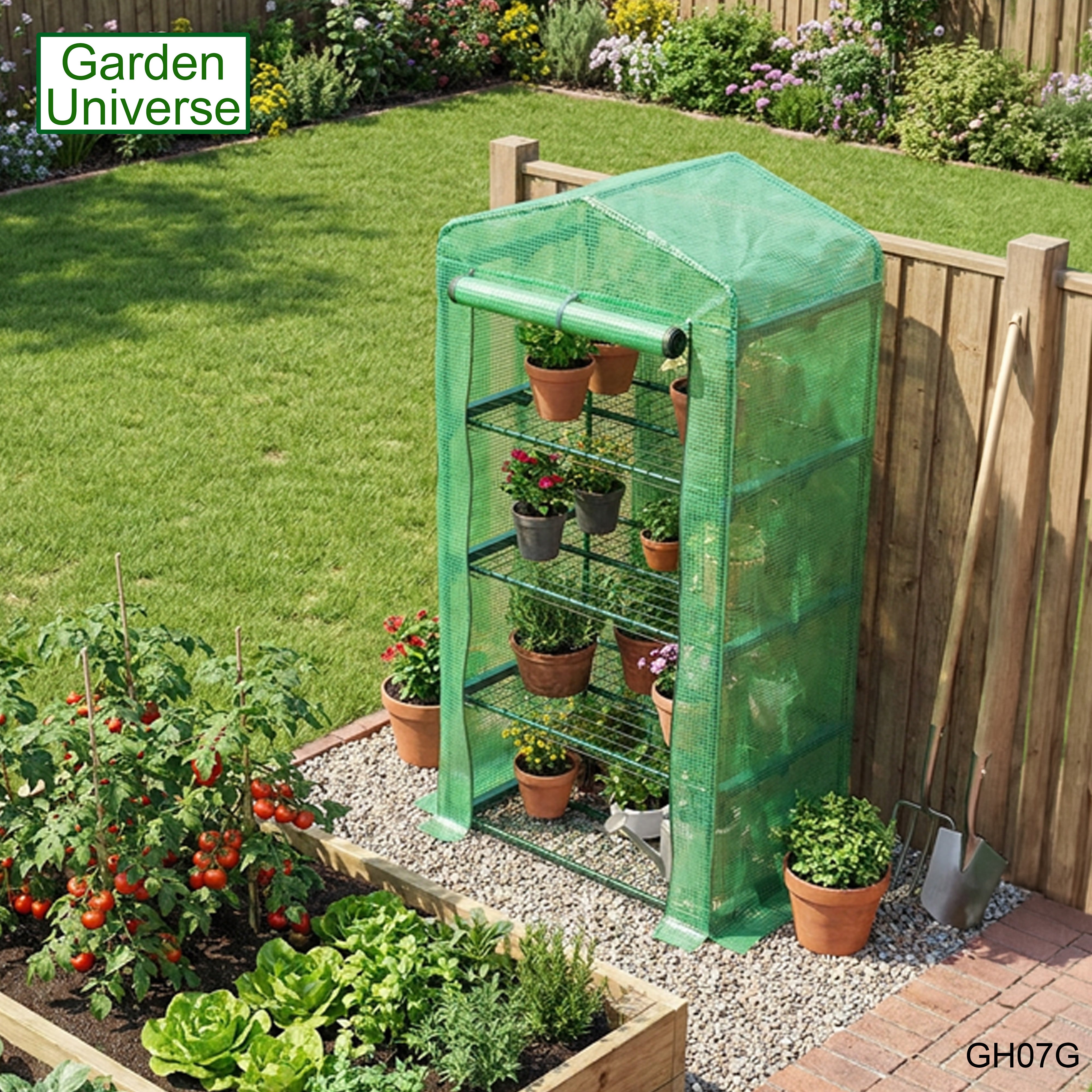 Greenhouse Mini Green PVC Cover Growhouse 4 Shelves W 0.69 x D 0.49 x H 1.6m with Roll Up Door GH07G
