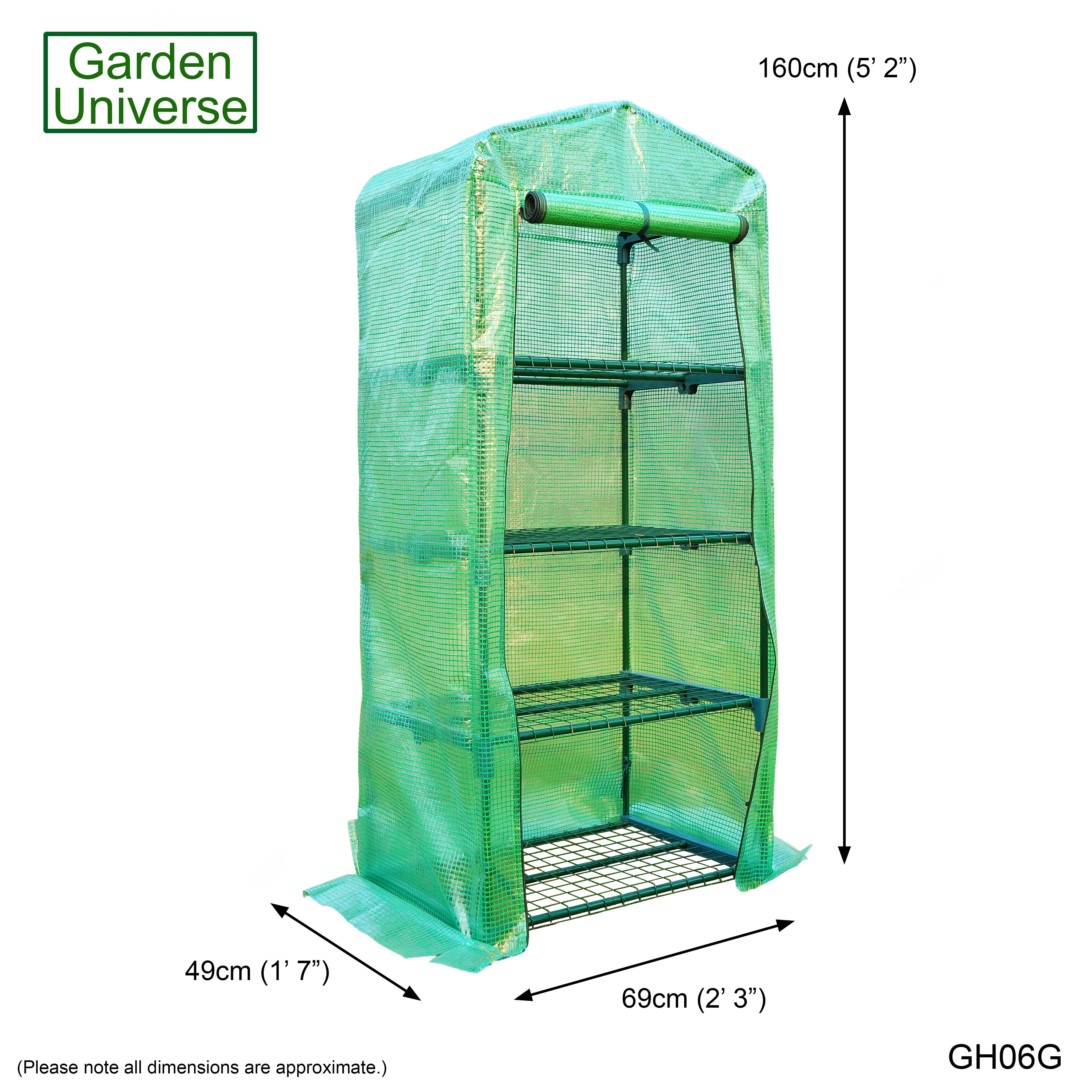 Greenhouse Mini Green PVC Cover Growhouse 4 Shelves W 0.69 x D 0.49 x H 1.6m with Roll Up Door GH07G