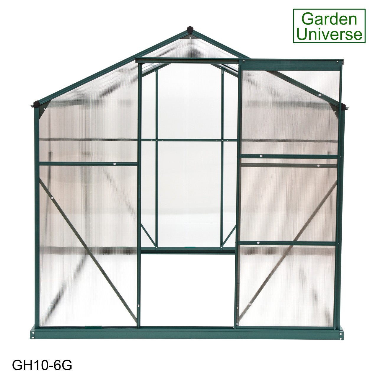 Greenhouse 6' x 10' Green Aluminium Frame Polycarbonate Panels and Free Base