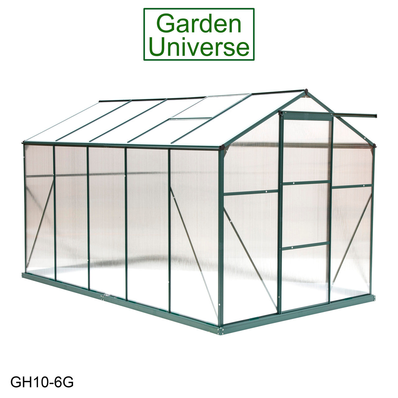 Greenhouse 6' x 10' Green Aluminium Frame Polycarbonate Panels and Free Base