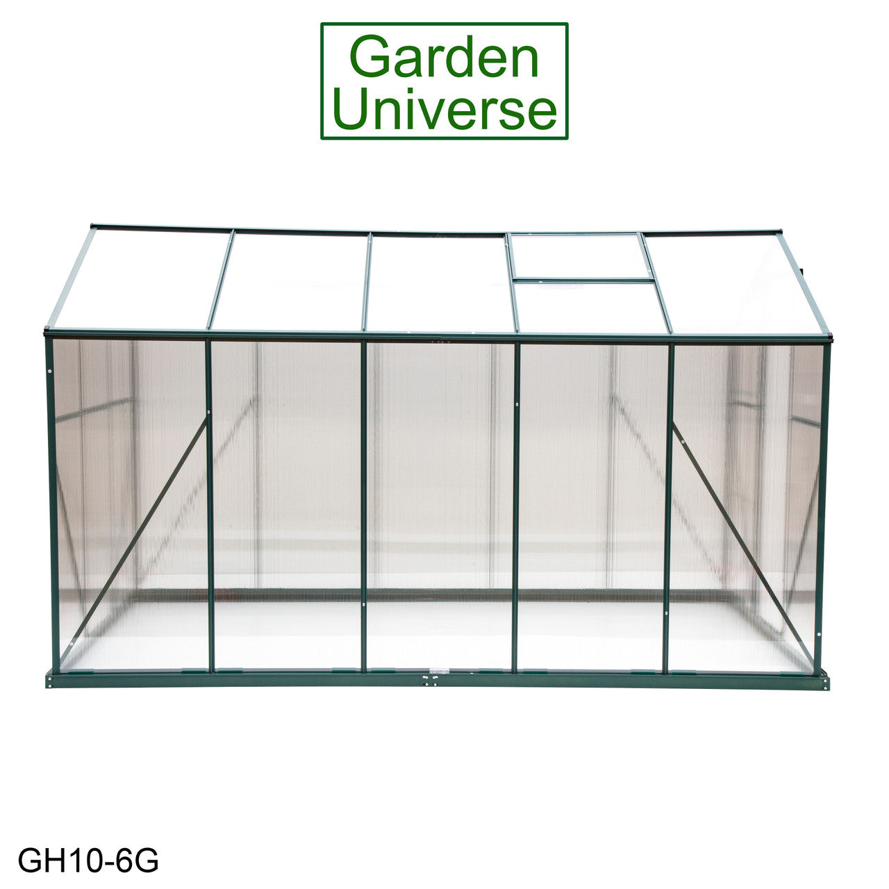 Greenhouse 6' x 10' Green Aluminium Frame Polycarbonate Panels and Free Base
