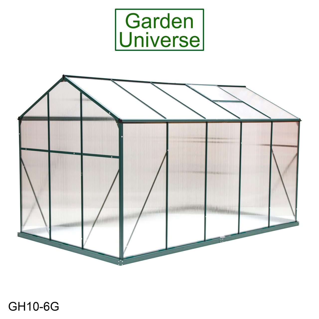 Greenhouse 6' x 10' Green Aluminium Frame Polycarbonate Panels and Free Base