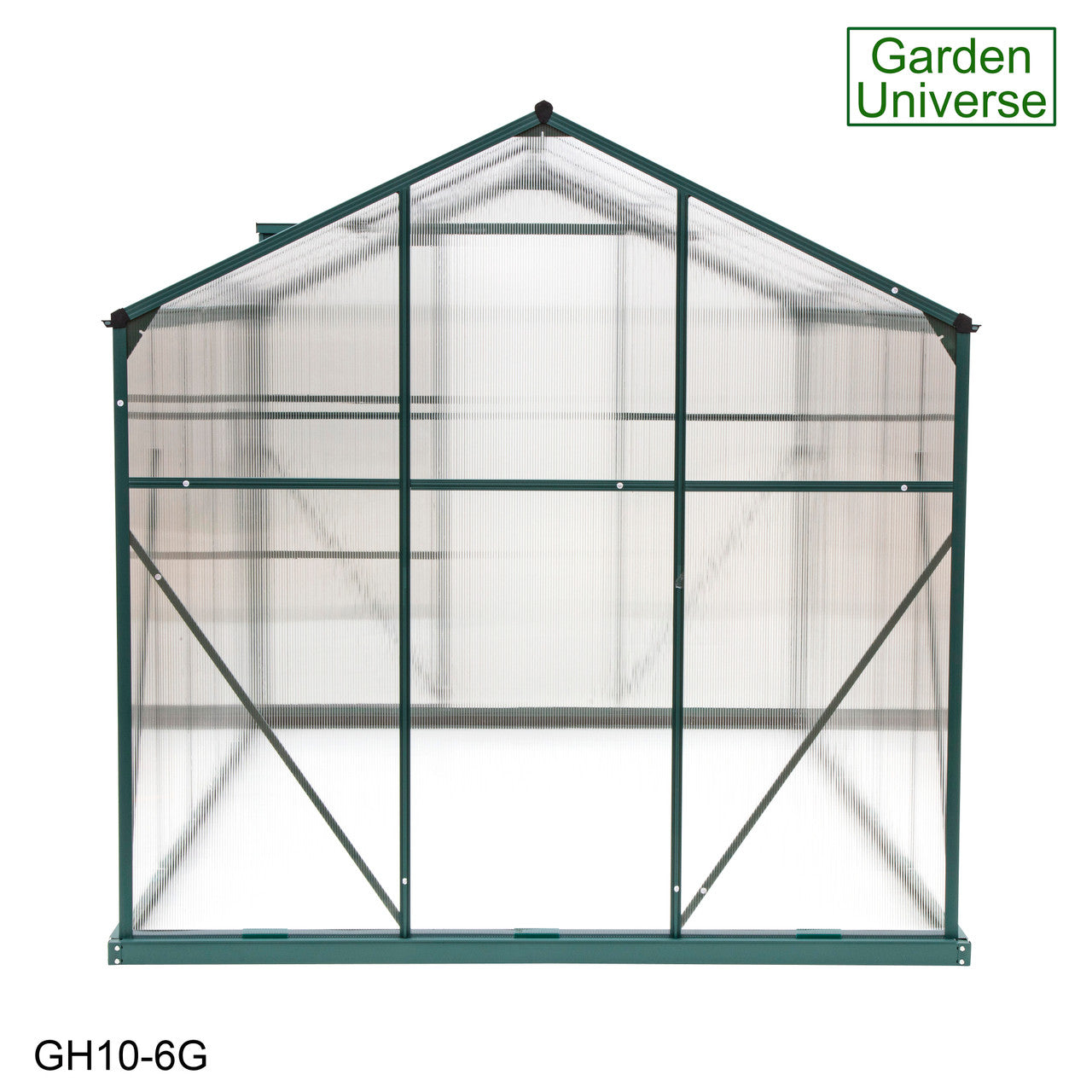 Greenhouse 6' x 10' Green Aluminium Frame Polycarbonate Panels and Free Base